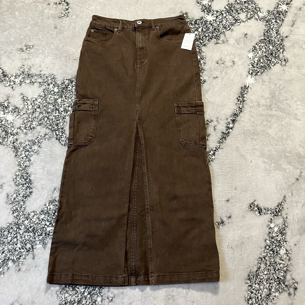 Sts Blue Maddie Maxi Skirt Womens Size 26 Brown Front Slit Stretch Side Pockets